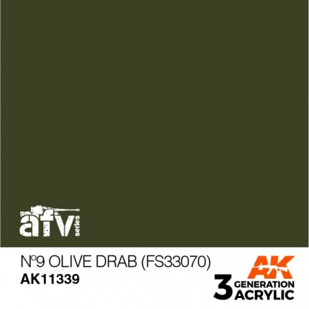 AK11339 Краска акриловая 3Gen N9 Olive Drab (FS33070)