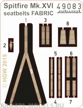 49083ED Комплект фототравления Spitfire Mk.XVI seatbelts FABRIC