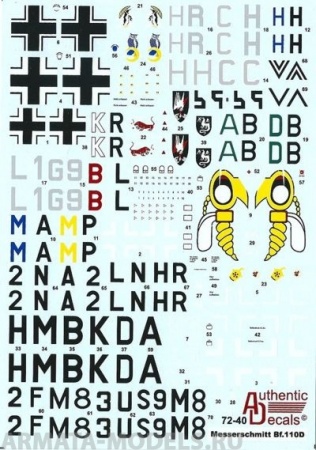 AD7240 Декаль на WWII Luftwaffe Bf-110D