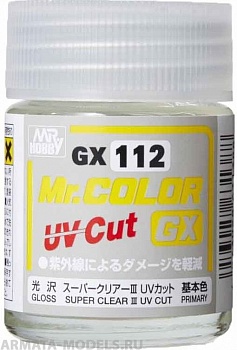GX112  краска художественная т.м. MR.HOBBY 18мл  Super Clear 3 UV CUT Gloss