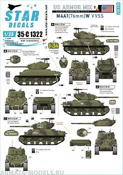 35-C1322SD US Armor Mix # 5. M4A1 (76) W in Europe 1944-45. 32nd Arm.Reg, 66th Arm.Reg, 81st Tank Bn.