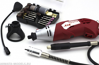 10373J Бормашина 170 Вт, 8000-35000 об/мин., гибкий вал, стойка, ограничитель, подсветка, принадлежности 126 пред., кейс