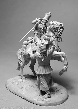 VD-54017(M) Отступление из России, 1812 г.: Французский гусар против русской крестьянки. 54 мм. Материал - белый металл.