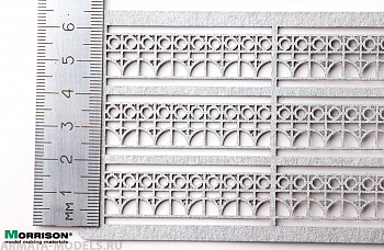 009zp017 Миниатюрное садово-парковое ограждение для макетов.  Н - 13 мм. Общая длина 46,5 см. Цвет светло-серый металлик.