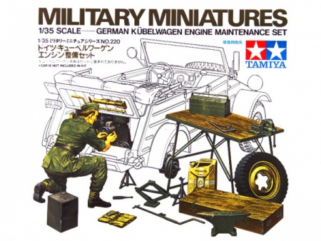 35220T Немецкий ремонтник, ремонтирующий  двигатель KUBELWAGEN и различные принадлежности для ремонта Tamiya