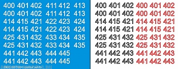 DEC007/400 Номера на немецкую технику масштаб 1/100 с 100 по 400. Цвет – красный/черный контур на выбор + белый центр