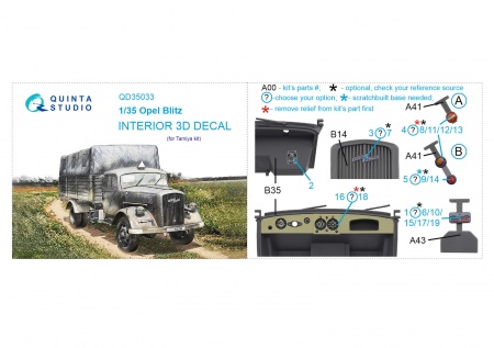 QD35033 3D Декаль интерьера кабины Opel Blitz (Tamiya)