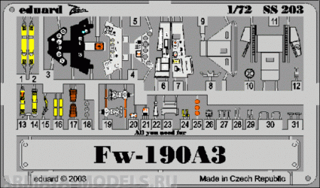 SS203 Фототравление Fw 190A-3  for TAMIYA  kit