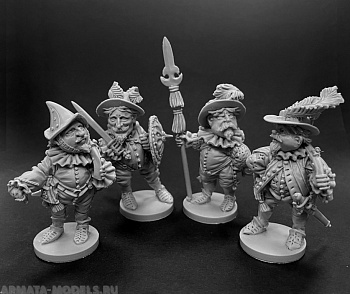 CHM-50.06. Шаржевая миниатюра. Европейская пехота, 1580-90 гг. Набор №1. В комплекте 4 фигуры. 50 мм. Материал - смола.