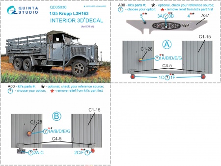 QD35030 3D Декаль интерьера кабины Krupp L3H163 (для модели ICM)