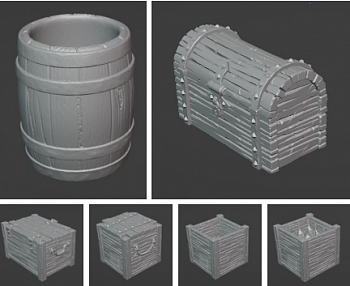 НЕ-72108 Миниатюра Набор (бочка, 3 ящика, 2 сундука)