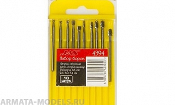 4394 Набор боров, металл HSS, обр. конус, острый цилиндр, размер 1,8; 2,2; 2,6; 3,0; 3,4 мм, 10шт./уп.