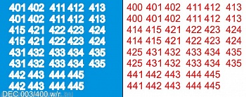 DEC003/400 Номера на немецкую технику масштаб 1/100 с 100 по 400. Цвет – белый контур + красный центр