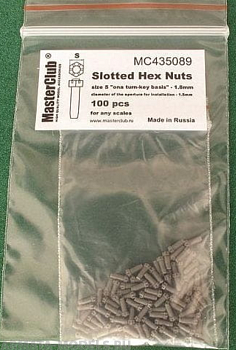 MC435089  корончатая гайка, размер под ключ - 1.8mm;  диаметр отверстия для монтажа-1.5mm;   100 шт.