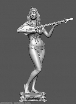 CHM-54323(М) Девушка-музыкант с лютней, Древний Египет. Материал - белый металл.