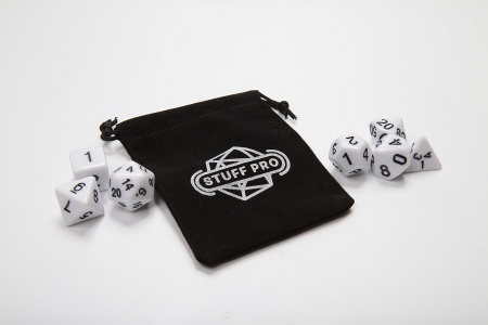 DA0001  Набор из 7 кубиков для ролевых игр (белый) блистер с мешочком