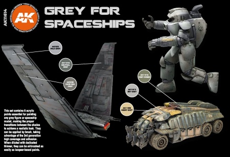 AK11614 Набор красок GREY FOR SPACESHIPS SET