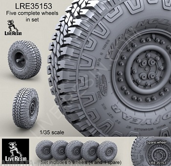LRE35153 Набор покрышек и колёс Wrangler/Good Year 37 MT/R. Совместимы с HMMWV и GMV от всех производителей. Набор содержит - 5 колёс, в общей сложности 25 деталей