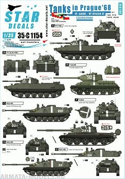 35-C1154SD Tanks in Prague 1968. T-62A, PT-76 m/1951, PT-76B, T-34-85, ASU-85.