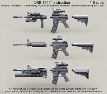 LRE16004 US Army M4 carbine Easy Kit, you can assemble 20 different carbine variations using just 9 parts, 1/16 scale