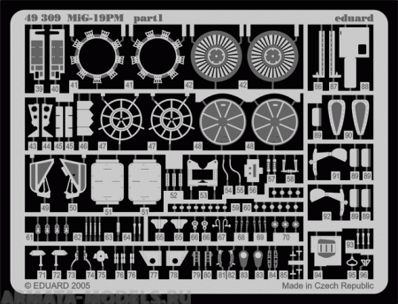 49309 Фототравление для MiG-19 PM  (Экст-р+цвет. интерьер) для модели Trumpeter
