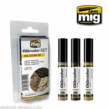 AMIG7511 Ammo Mig Набор масляных красок с тонкой кистью-аппликатором SOIL COLORS SET AMIG7511 Ammo Mig Набор масляных красок с тонкой кистью-аппликатором SOIL COLORS SET