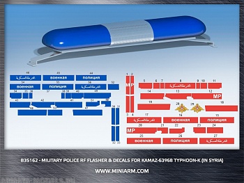 35162 Декаль + СГУ военной полиции РФ, для КамАЗ-63968 Тайфун-К  (Сирия) для моделей Таком 35162 Декаль + СГУ военной полиции РФ, для КамАЗ-63968 Тайфун-К  (Сирия) для моделей Таком