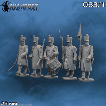 033.11АП Французская пехота: командная группа вольтижерской роты  (в шинелях)