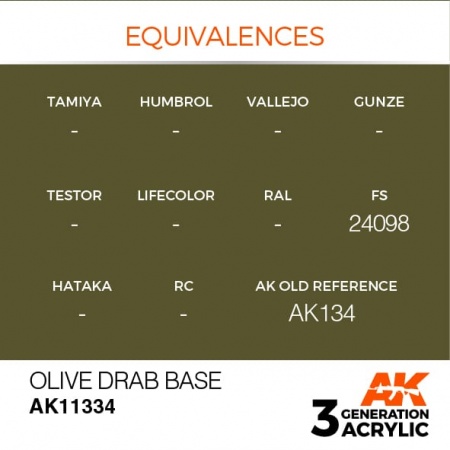 AK11334 Краска акриловая 3Gen Olive Drab Base