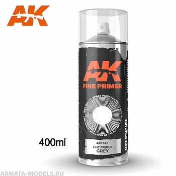 AK1010 Грунтовка Fine Primer Grey - Spray 400ml (Includes 2 nozzles)