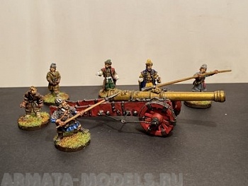 3302ТБ Солдатики, русский артиллерийский расчет с полевым орудием, 28 мм, пластик, 2-я половина 16 в., проект «Московия»