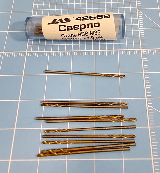 42669J Мини-сверло, HSS M35, титановое покрытие, d 1,0 мм, 10 шт.
