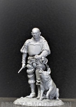 VD-54011. Немецкий ландскнехт со свиньей, 16 век. 54 мм. Материал - белый металл.