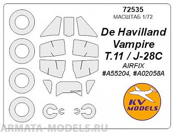 72535KV Окрасочная маска De Havilland Vampire T.11  + маски на диски и колеса для моделей фирмы AIRFIX 72535KV Окрасочная маска De Havilland Vampire T.11  + маски на диски и колеса для моделей фирмы AIRFIX