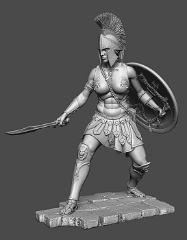 CHM-54345(М). Миры Фэнтези: Спартанская женщина-воин (2 варианта правой руки). 54 мм. Материал - белый металл.