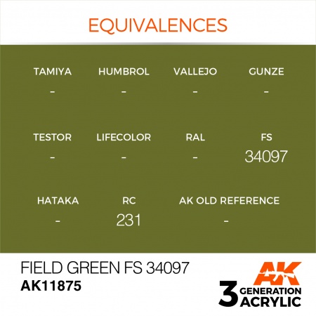 AK11875 Краска акриловая 3Gen Field Green FS 34097