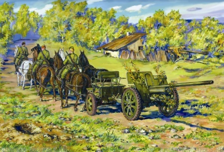 35802 Советская дивизионная пушка Ф-22 с конной тягой, 2МВ ICM 35802 Советская дивизионная пушка Ф-22 с конной тягой, 2МВ ICM