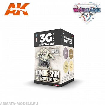 AK1076 Набор красок WARGAME COLOR SET. ZOMBIE SKIN.