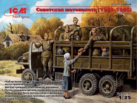 Набор фигурок 35635 Фигуры Советская мотопехота (1943-1945), (5 фигур) ICM Набор фигурок 35635 Фигуры Советская мотопехота (1943-1945), (5 фигур) ICM