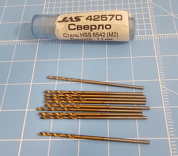42570J Мини-сверло, HSS 6542 (M2), титановое покрытие, d 1,1 мм, 10 шт.