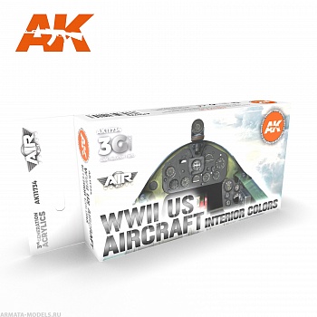 AK11734 Набор красок WWII US Aircraft Interior Colors SET 3G