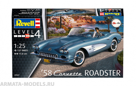 07037 Кабриолет Corvette Roadster 1958 года Revell