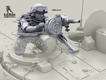 LRM35121 Современные Российские солдаты на броне БМП, Танка - стрелок ведет огонь из  гранатомета АГС-17 установленного на башне бронетехники