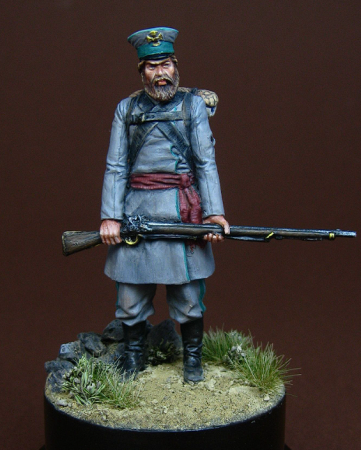 CHM-54084. Ратник С-Петербургского (или Пензенского) пешего ополчения, Россия 1812-13 гг. Материал - смола. Chronos Miniatures
