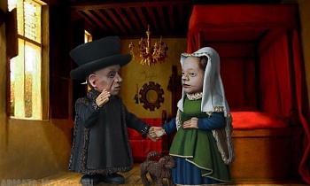 CHM-50.03. Шаржевая миниатюра. Чета Арнольфини. В комплекте 2 фигуры. 50 мм. Материал - смола.