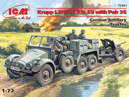 72461 Германский легкий тягач Krupp L2H143 Kfz69 с пушкой Рас 36 ICM