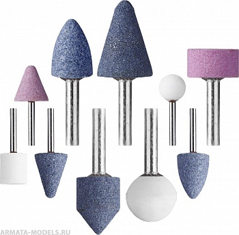 2989-H10 Набор MASTER Абразивные минишарошки-насадки для гравера и дрели, хвостовик d 3,2 / 6,0мм, 10 предм.