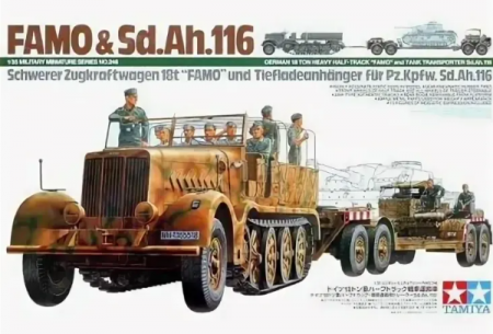 35246T 18-тонный тяжелый полугусеничный тягач FAMO с прицепом, 8 фигур Tamiya