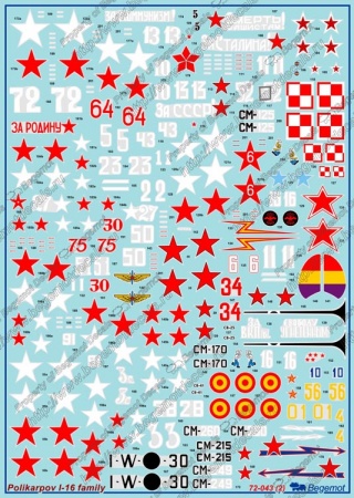 72043 Декаль Поликарпов И-16