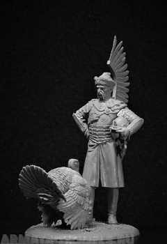 VD-54012(M). Польский крылатый гусар и индюк, 17 век. 54 мм. Материал - белый металл.